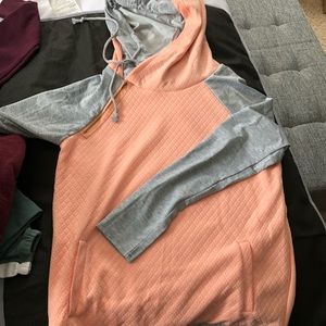 Double hooded sweatshirt.